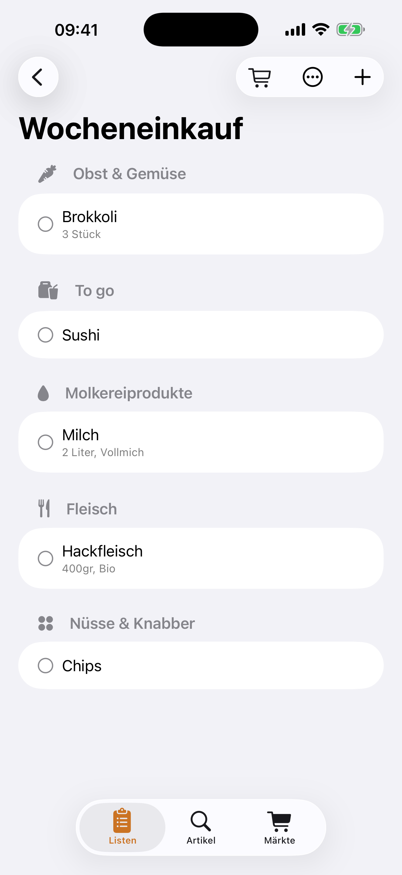 Listen-Übersicht in Hamsterliste